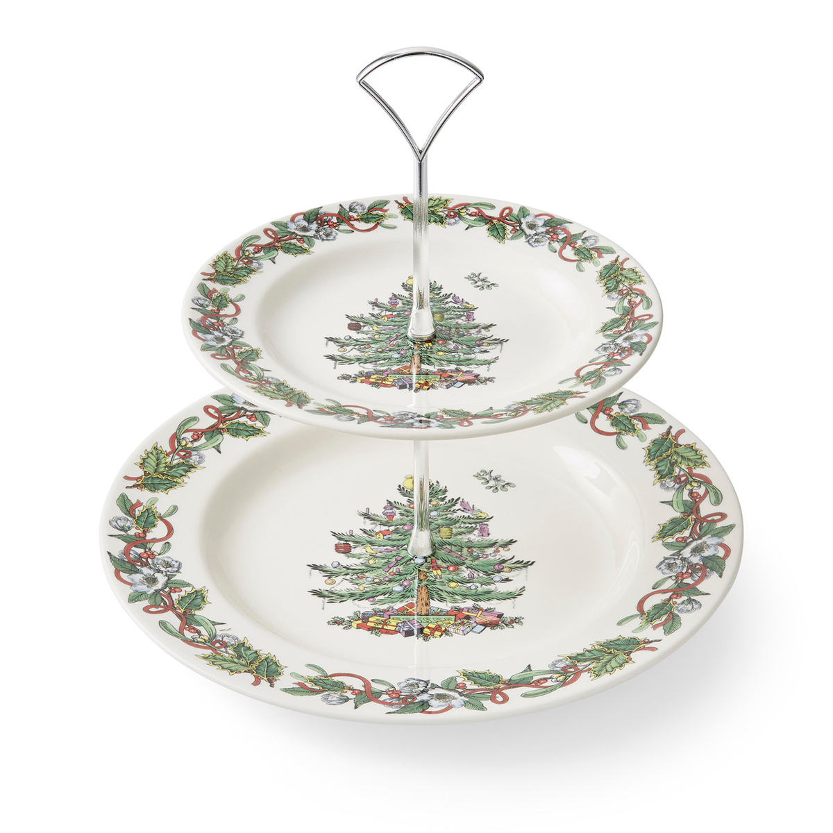 Spode Christmas Tree Wreath 2 Tier Cake Stand image number null